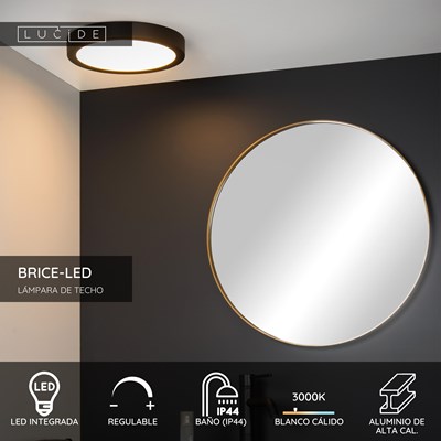 Lucide BRICE-LED - Lámpara de techo Baño - Ø 30 cm - LED Regul. - 1x30W 3000K - IP44 - Negro